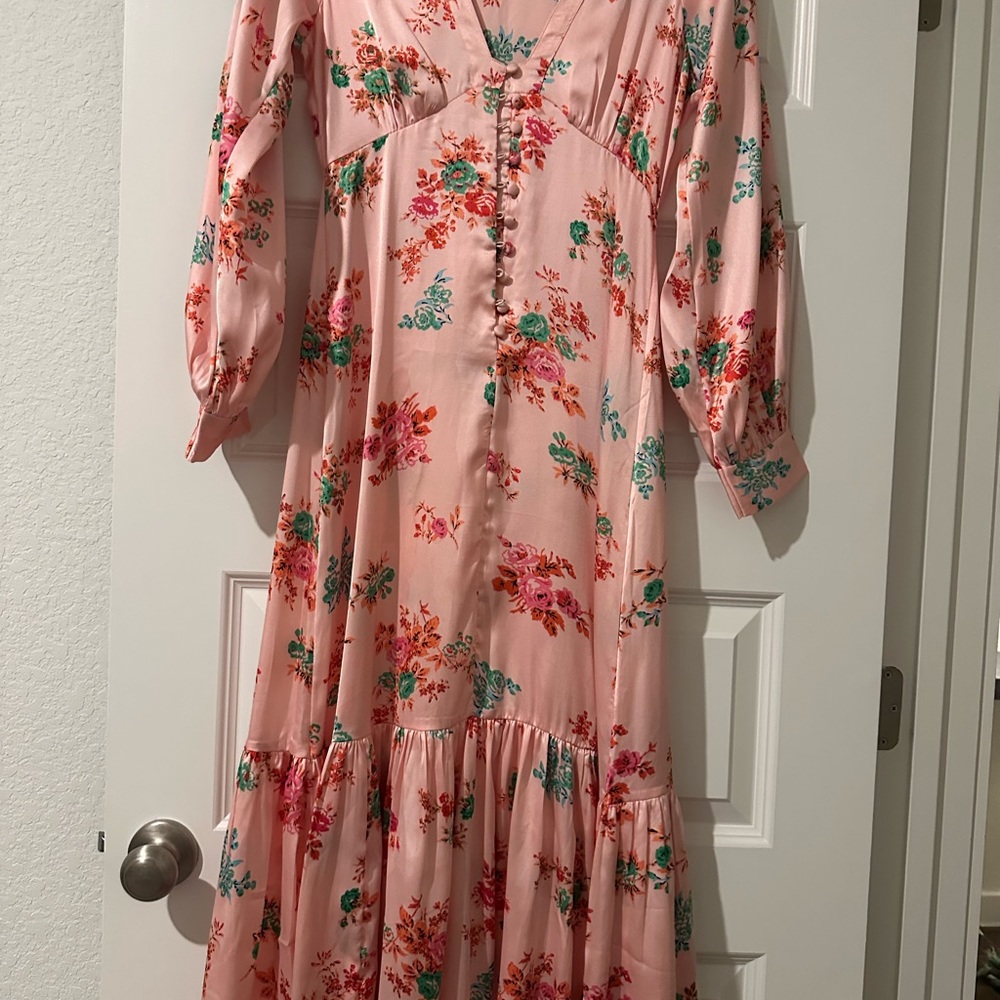 Pink and Red Ruffled Tiered Sundress with Bishop Sleeves